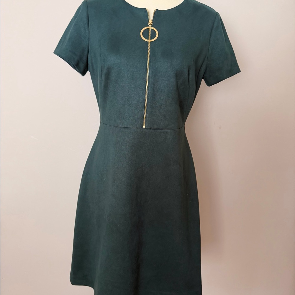 Calvin Klein Dark Green Mini Dress with Gold Zipper